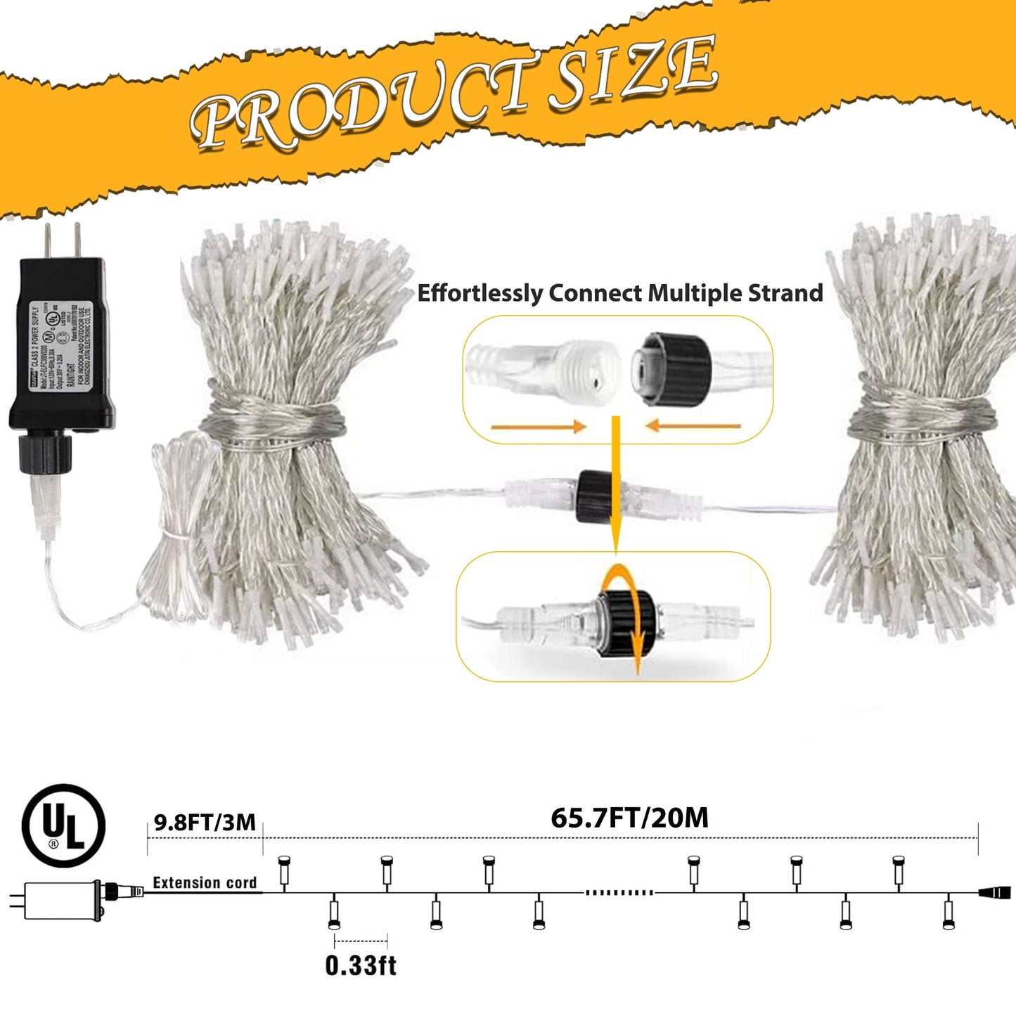 Christmas String Lights Indoor Outdoor, 200 LED 75.5FT Connectable Waterproof, 8 Modes with Memory Function,Twinkle Wedding Fairy Lights Plug in Clear Wire, Warm White