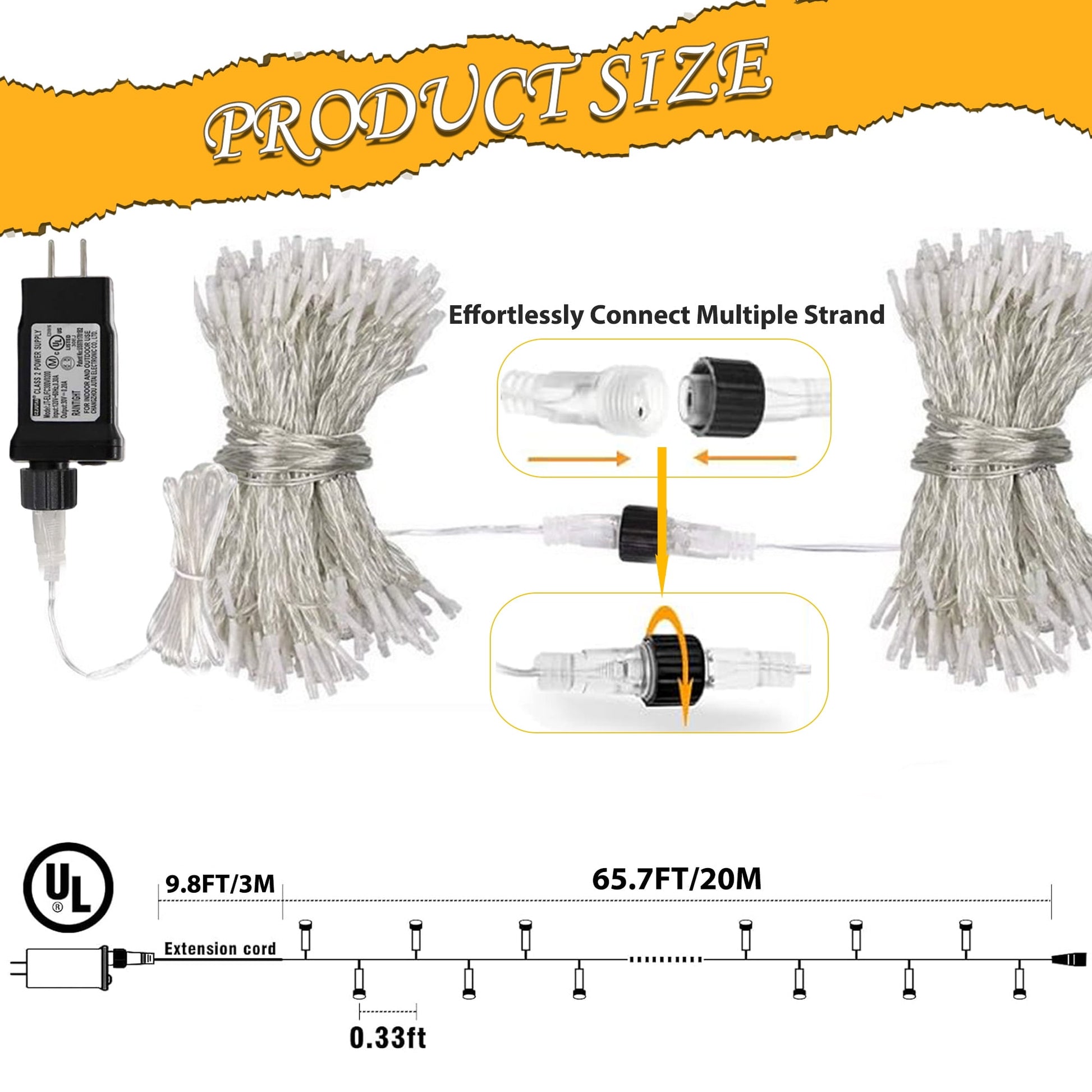 Christmas String Lights Indoor Outdoor, 200 LED 75.5FT Connectable Waterproof, 8 Modes with Memory Function,Twinkle Wedding Fairy Lights Plug in Clear Wire, Warm White