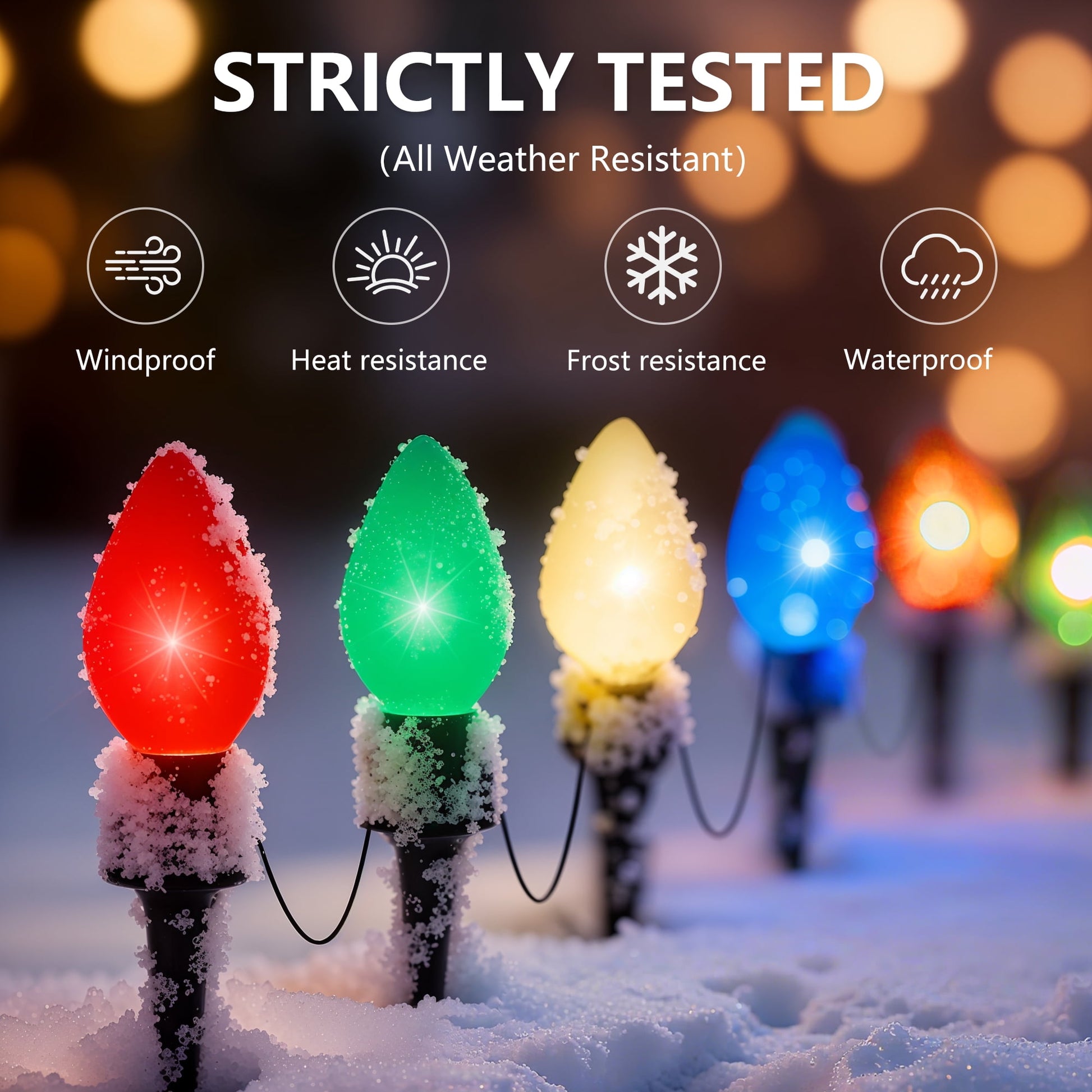 2 Pack Total 51.5 Ft 40 Bulbs C9 Christmas Pathway Lights with Stakes, Outdoor Christmas String Lights,Christmas Decorations for Yard Walkway Sidewalk
