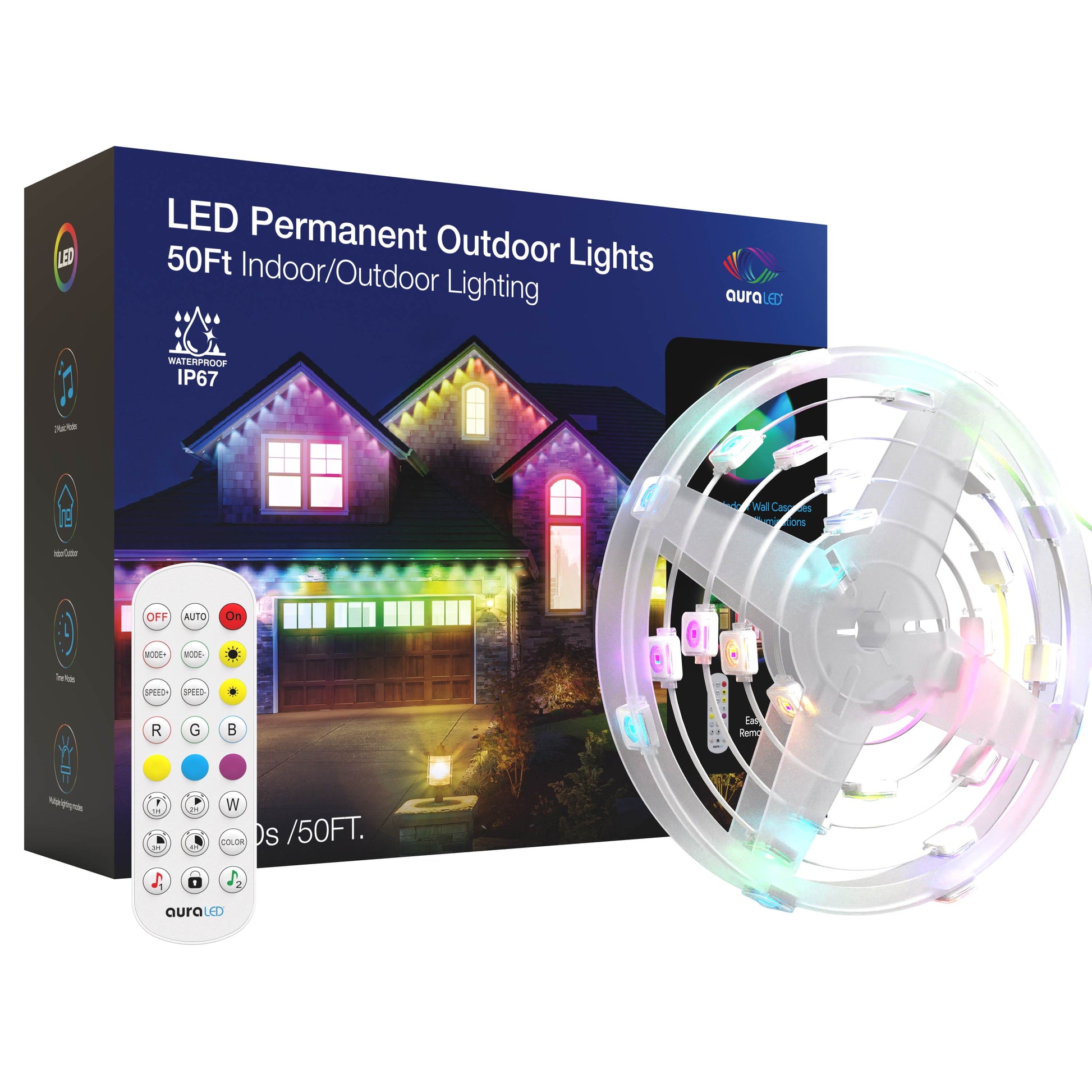 Permanent LED Indoor / Outdoor Christmas Lights, 50Ft. Remote Controlled LED Outdoor Lights