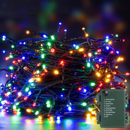Battery Operated Christmas Lights,  132Ft 300LED Light Strings with Timer & Memory, 8 Modes Waterproof Battery Powered Christmas Lights for Wedding Party