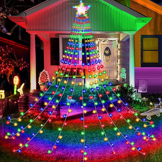 Outdoor Christmas Decorations Multicolor Waterfall Lights 298 LED 8 Modes Tree Light Gift, Plug in Clear Wire Waterproof Patio Light Decor for Home Xmas Tree Wedding Yard Porch Holiday Decor