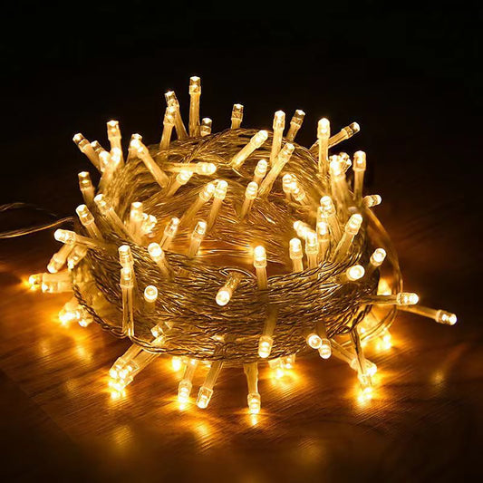 Christmas String Lights Indoor Outdoor, 33FT 100 LED Extendable Clear Wire 8 Modes Twinkle Fairy String Lights Plug in for Christmas Tree Holiday Party Garden Decorations (Warm White)