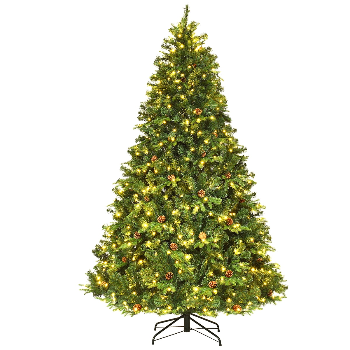 8Ft Pre-Lit Christmas Tree Hinged 600 LED Lights Pine Cones