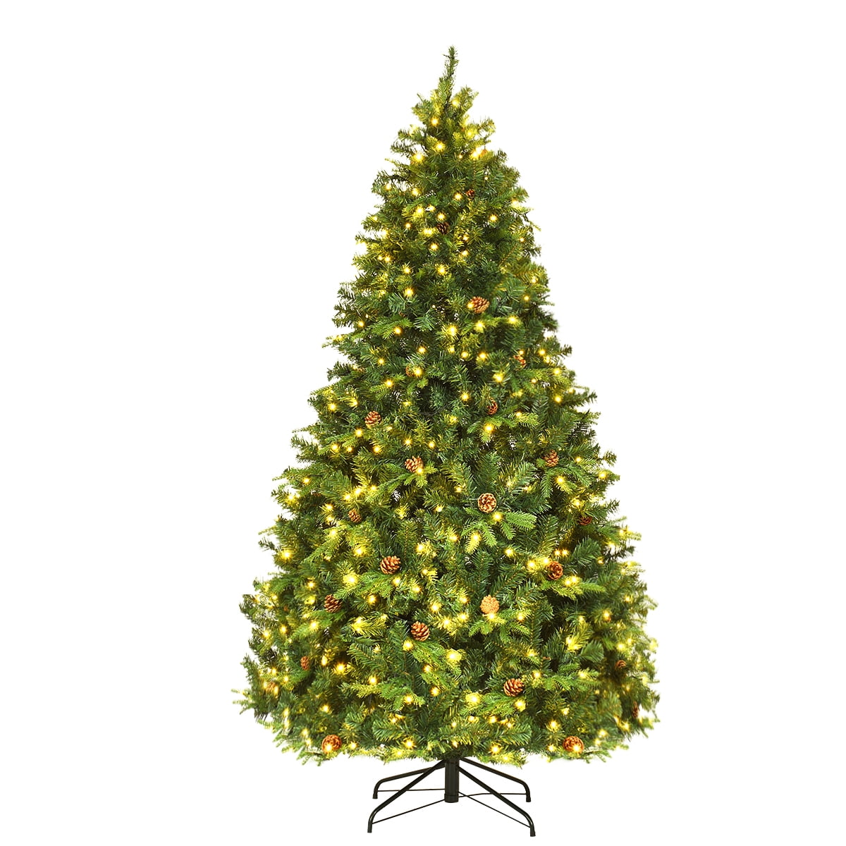 8Ft Pre-Lit Christmas Tree Hinged 600 LED Lights Pine Cones