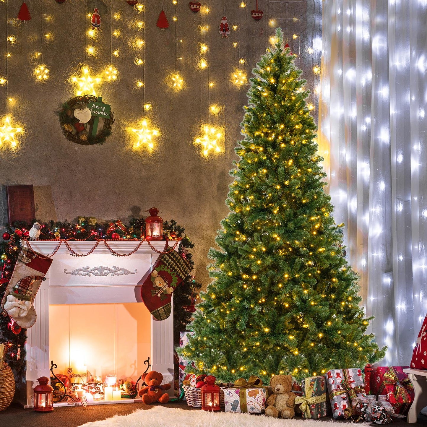 6 FT Artificial Xmas Tree with 821 PVC Branch Tips 560 Warm White LED Lights