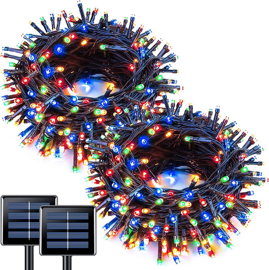 2 Pack Solar Christmas Lights,320Led 104.6Ft Fairy Lights Outdoor Waterproof with 8 Modes for Gardens Wedding Party Home Christmas Tree Curtain Christmas Outdoor Decor(Multicolor)