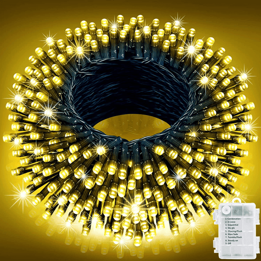 Led Christmas Lights Outdoor Battery Operated,42.6Ft 130LED Fairy Lights Waterproof with 8Modes,Twinkle Lights for Party Patio Christmas Decorations Outdoor(Warm White)