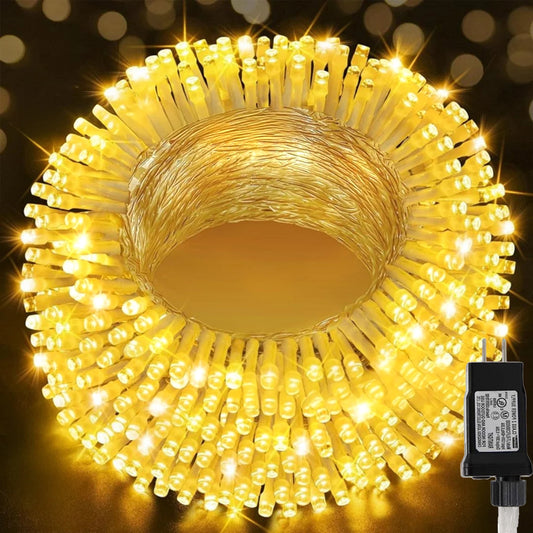 Christmas String Lights Indoor Outdoor, 200 LED 75.5FT Connectable Waterproof, 8 Modes with Memory Function,Twinkle Wedding Fairy Lights Plug in Clear Wire, Warm White