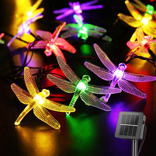 Christmas Lights, Dragonfly Solar String Lights, 30 LED 21Ft 8 Modes Outdoor Waterproof Fairy Lights for Christmas Garden Wedding Party Decor