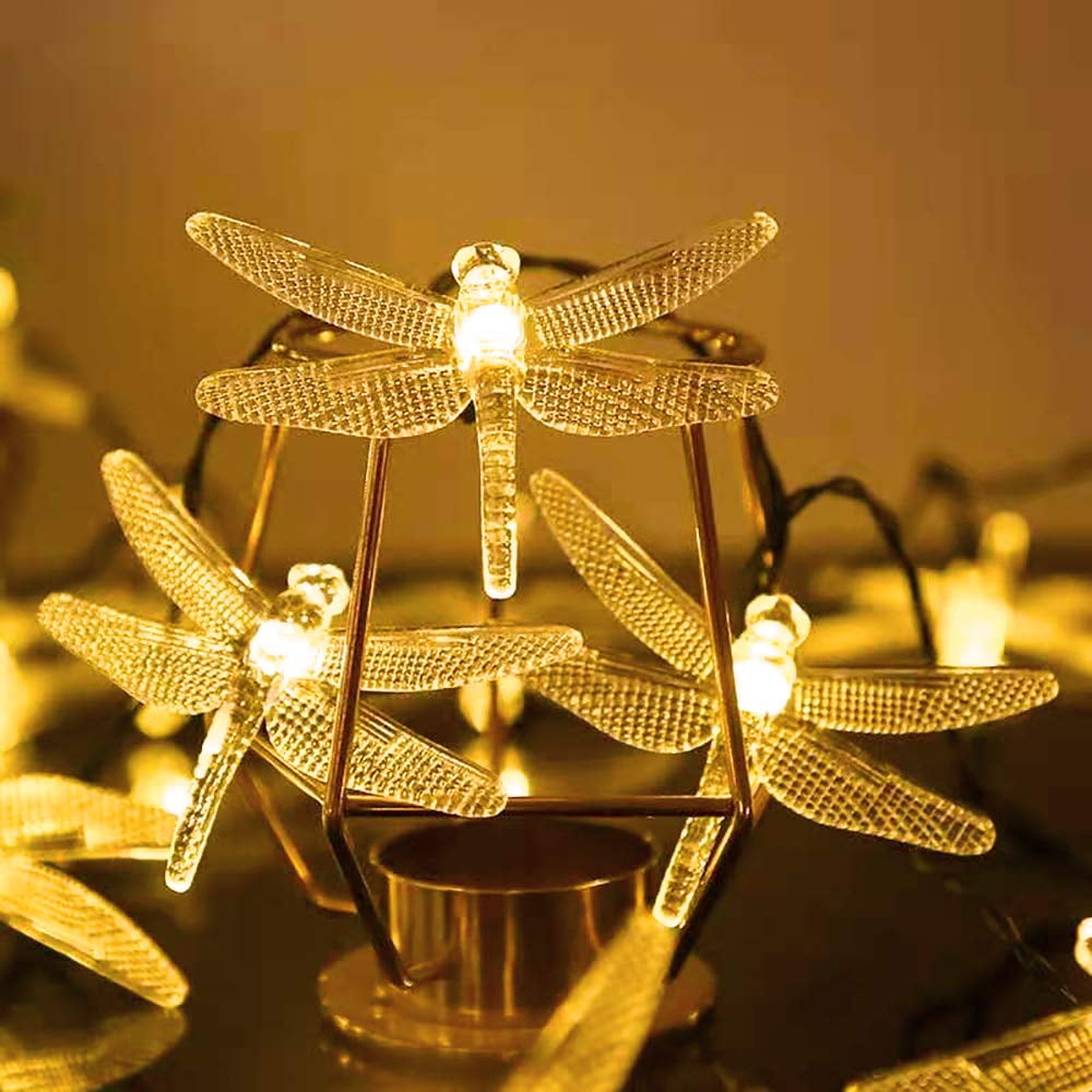 Christmas Lights, Dragonfly Solar String Lights, 30 LED 21Ft 8 Modes Outdoor Waterproof Fairy Lights for Christmas Garden Wedding Party Decor