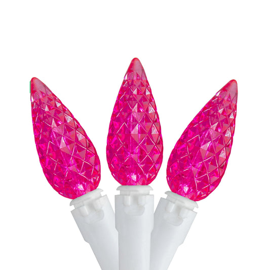 LED C6 Faceted Christmas Lights - Pink - 22.5' White Wire - 70Ct