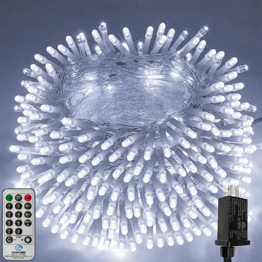 49.2FT 130 LED Christmas Lights Outdoor Waterproof 8 Modes Indoor Christmas String Lights Cool White Christmas Tree Lights Plug in Remote Halloween Lights for Room Bedroom Holiday Decorations