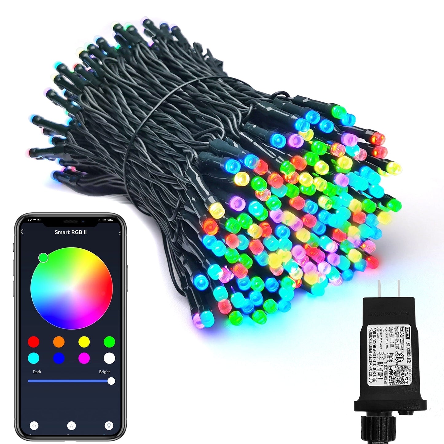 Smart Christmas Lights - 108FT 300 RGB LED String Lights Color Changing by App,Works with Google Home,Music Sync,Timer,Dimmable for Xmas Tree Home Party