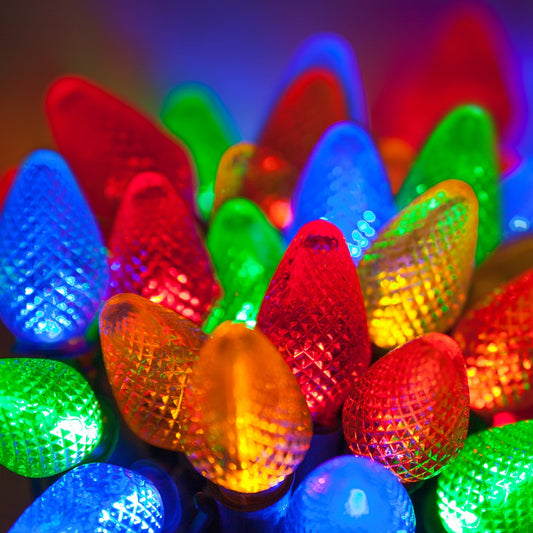 25Ct C7 LED Multi-Color Christmas Lights, 8" Spacing – Green Wire