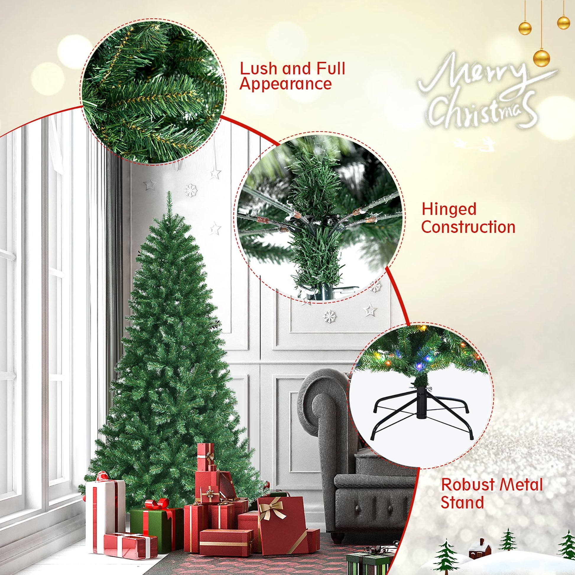 6Ft Pre-Lit Hinged Christmas Tree W/ Remote Control & 9 Lighting Modes