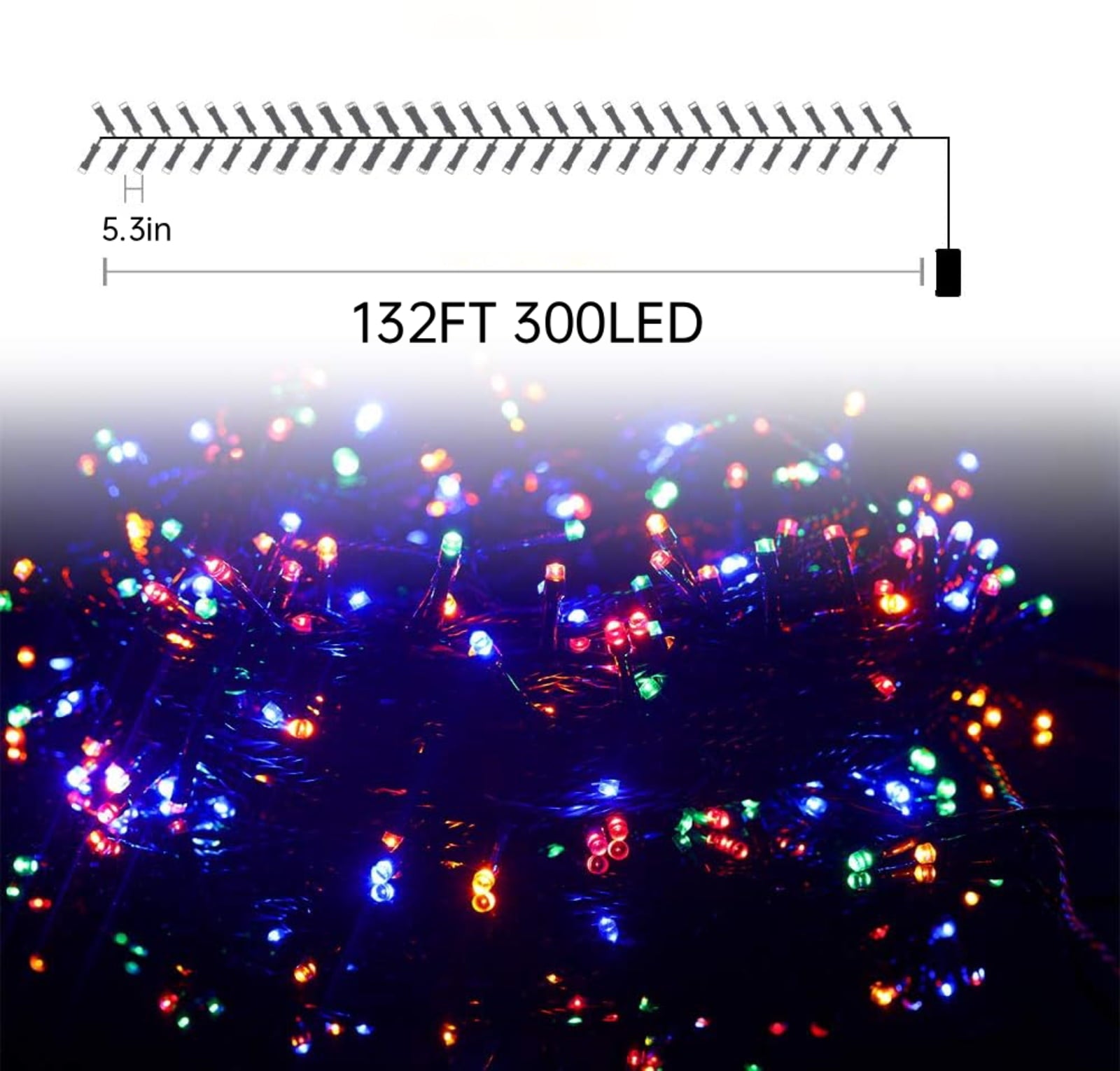 Battery Operated Christmas Lights,  132Ft 300LED Light Strings with Timer & Memory, 8 Modes Waterproof Battery Powered Christmas Lights for Wedding Party