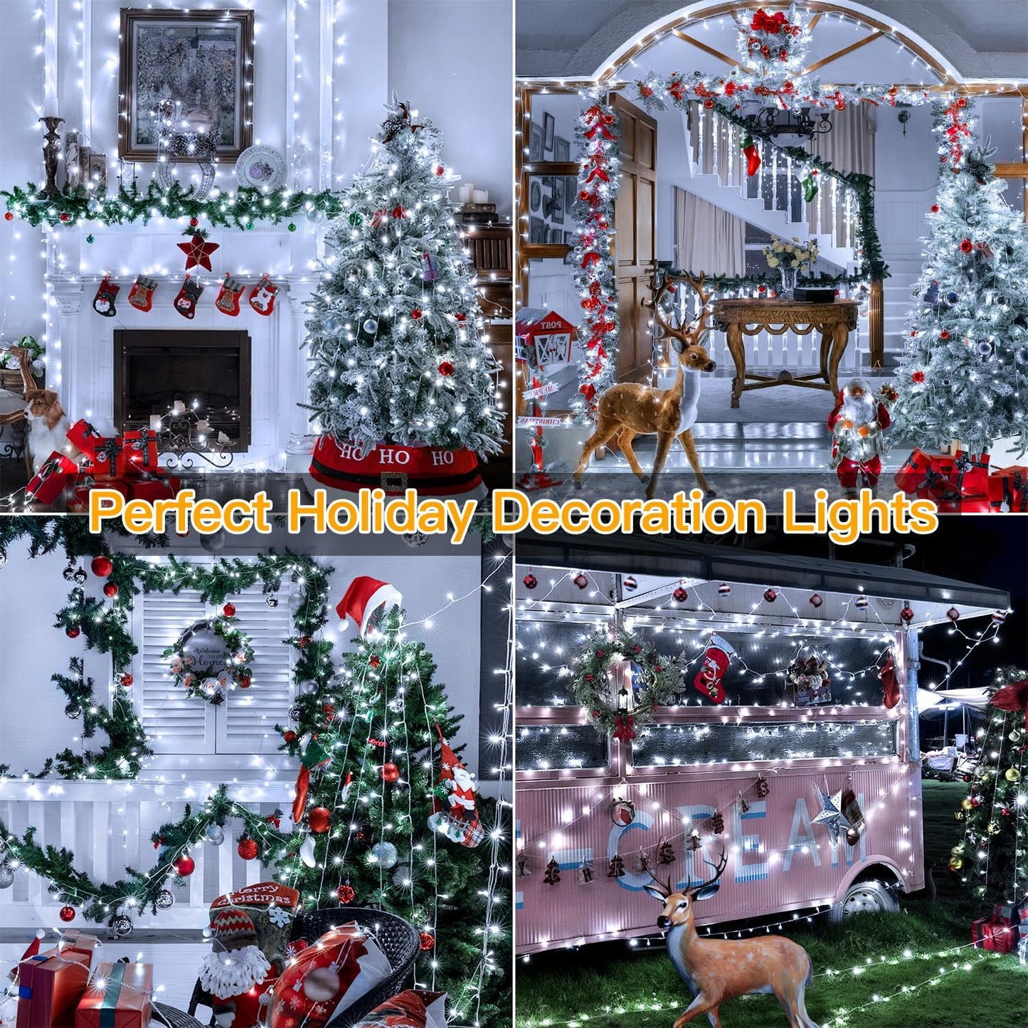 49.2FT 130 LED Christmas Lights Outdoor Waterproof 8 Modes Indoor Christmas String Lights Cool White Christmas Tree Lights Plug in Remote Halloween Lights for Room Bedroom Holiday Decorations