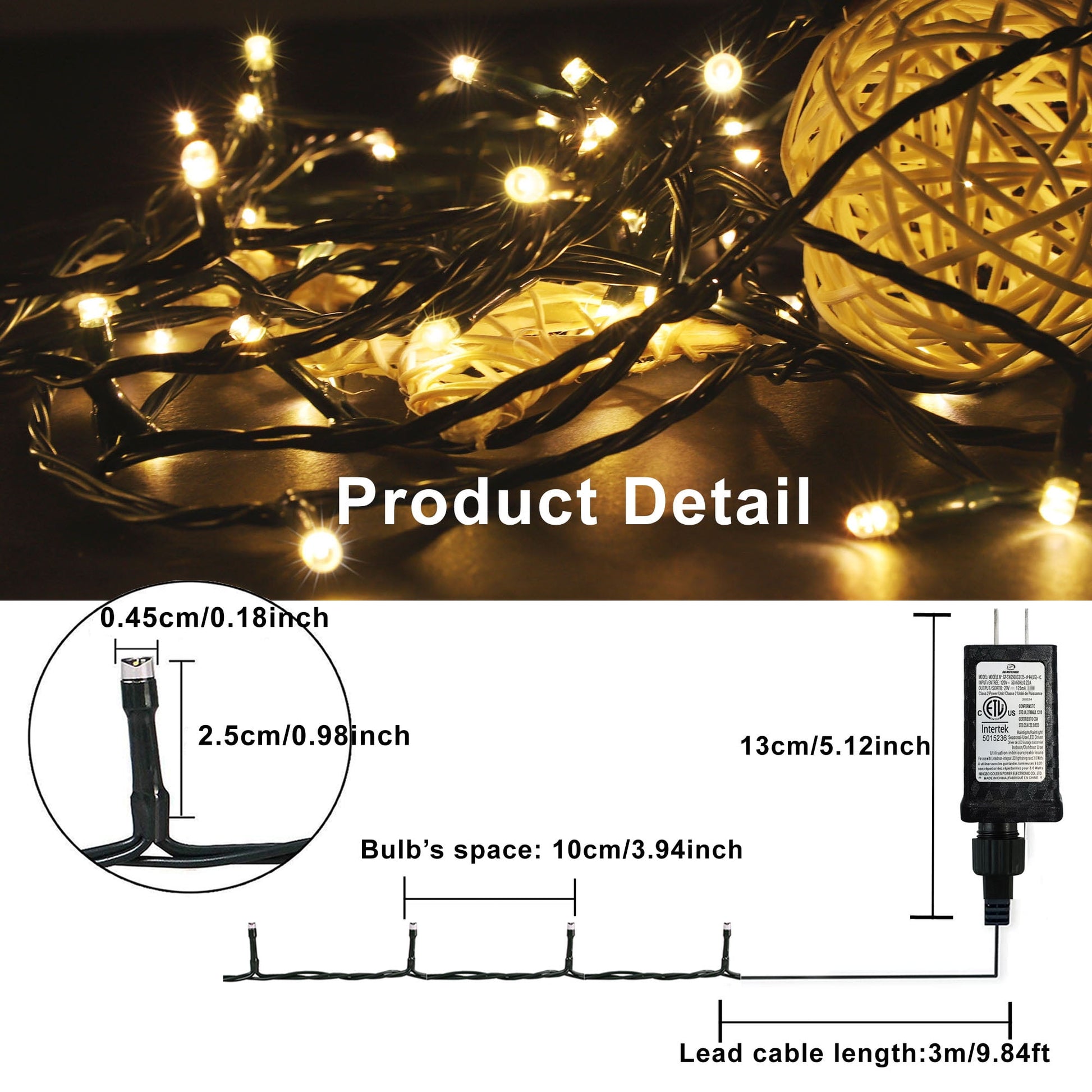 LED Christmas String Lights, 173FT 500 Leds, Timer Function, Warm White, for Halloween Xmas Tree Home Patry Garden