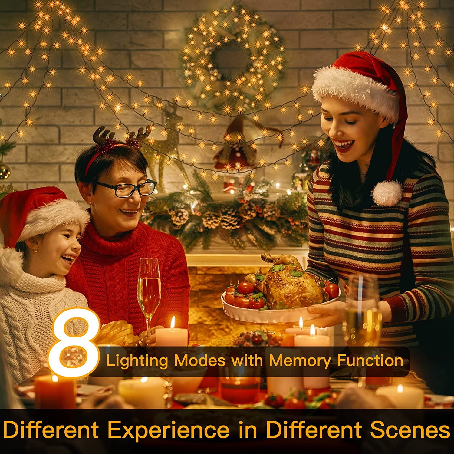 Led Christmas Lights Outdoor Battery Operated,42.6Ft 130LED Fairy Lights Waterproof with 8Modes,Twinkle Lights for Party Patio Christmas Decorations Outdoor(Warm White)