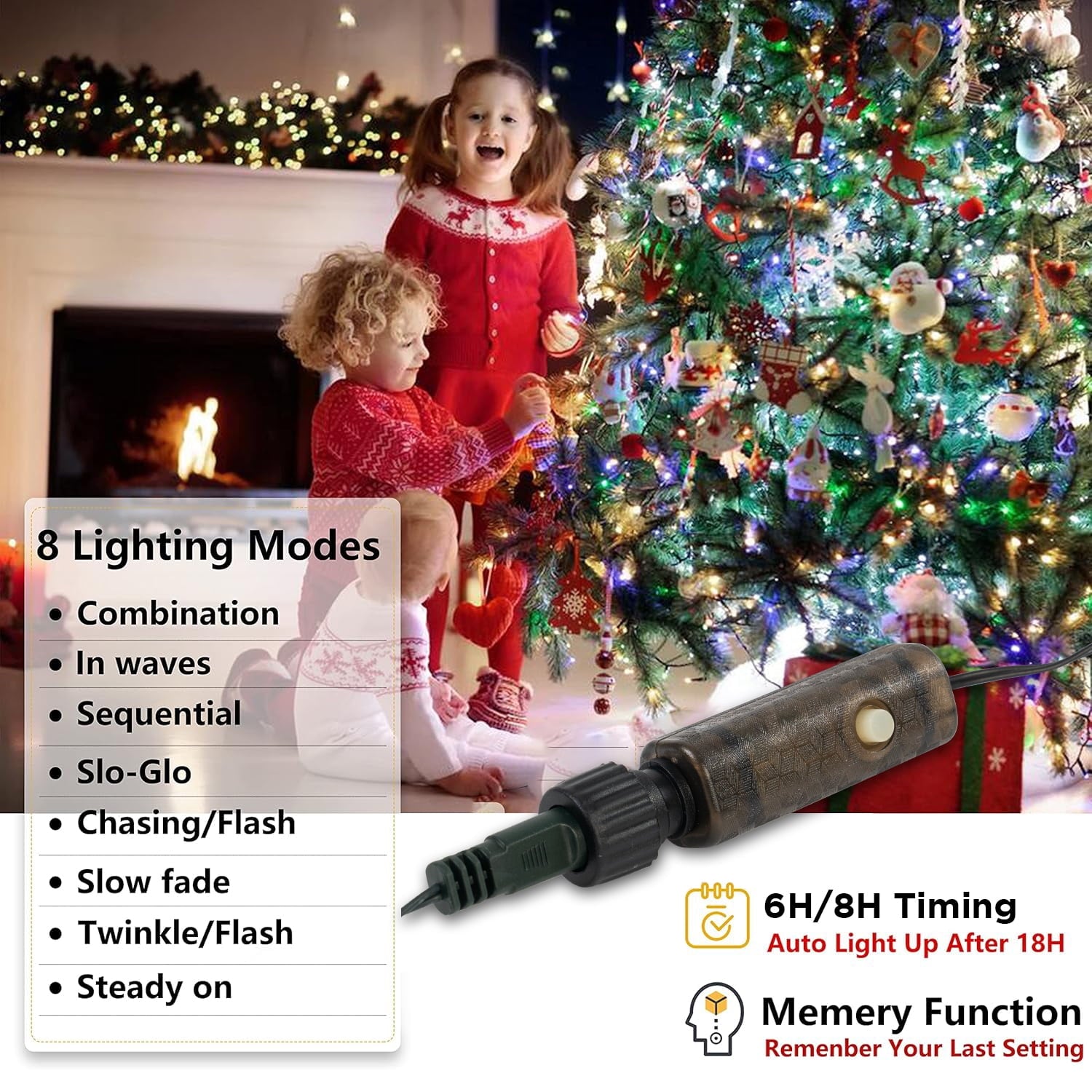 Uncahome 6.7 Ft X 16 Christmas Tree Lights,416 LED Christmas Lights,Outdoor Indoor String Lights -Multi Color