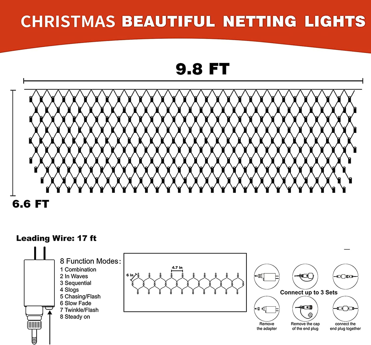 Christmas Lights, LED Christmas Net Lights Outdoor, Waterproof Christmas Net Lights, 192 LED 9.8 FT X 6.6 FT 8 Modes Plug In, Decor for Bushes Garden Party Xmas Tree