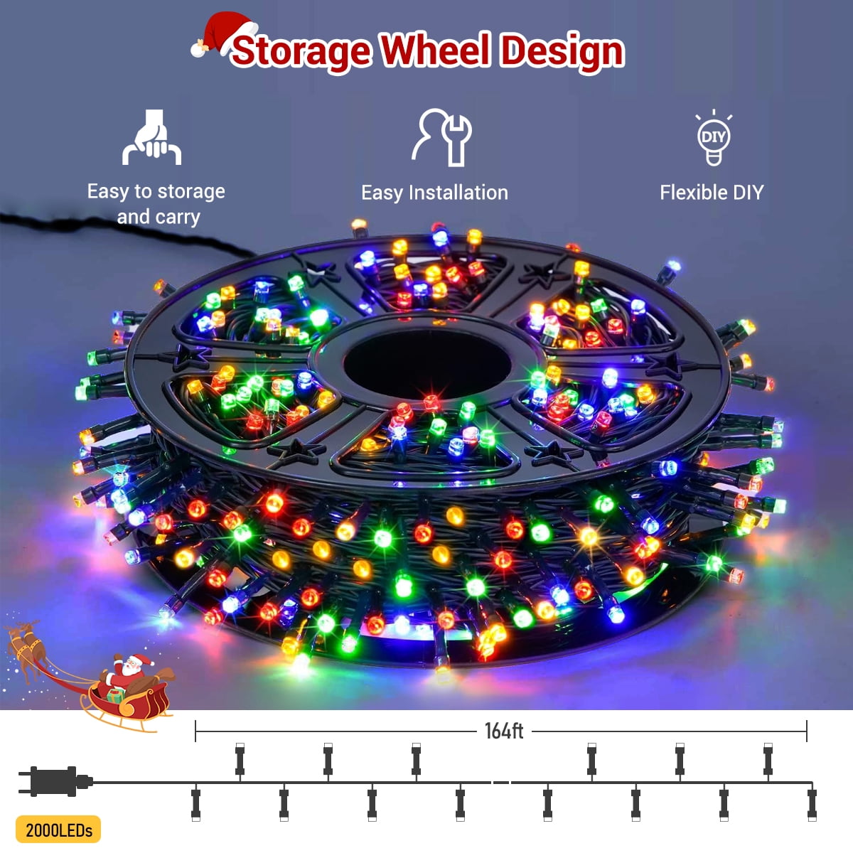 164Ft Christmas String Lights 2000LED, 8 Modes Outdoor Waterproof Christmas Tree Lights Plug in for Holiday Wedding Party Home Decor