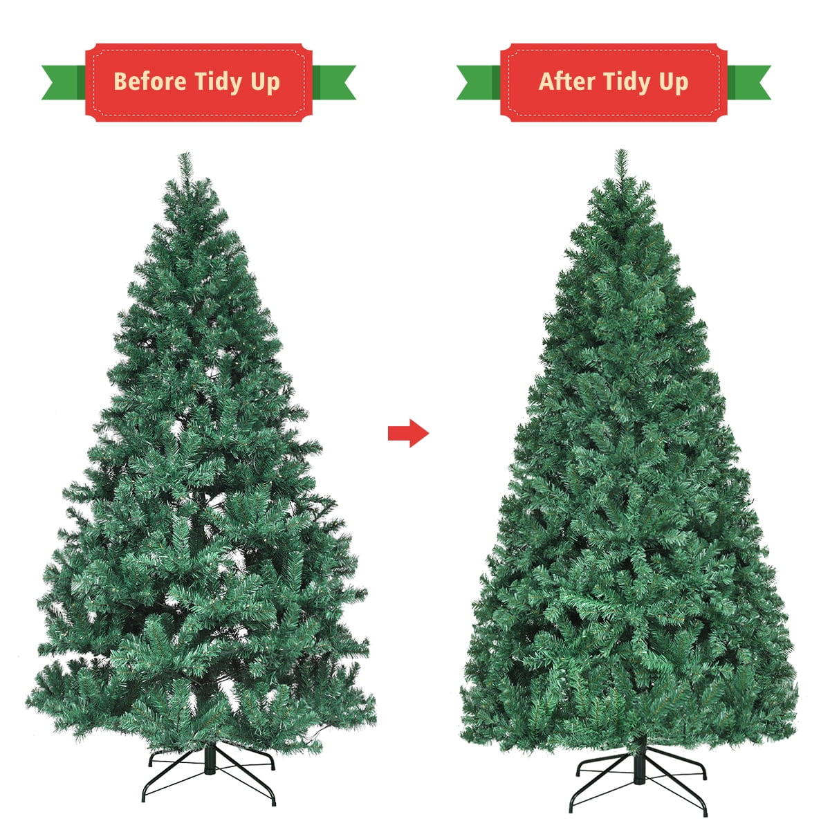 8Ft Pre-Lit Hinged PVC Christmas Tree 430 LED Lights Green