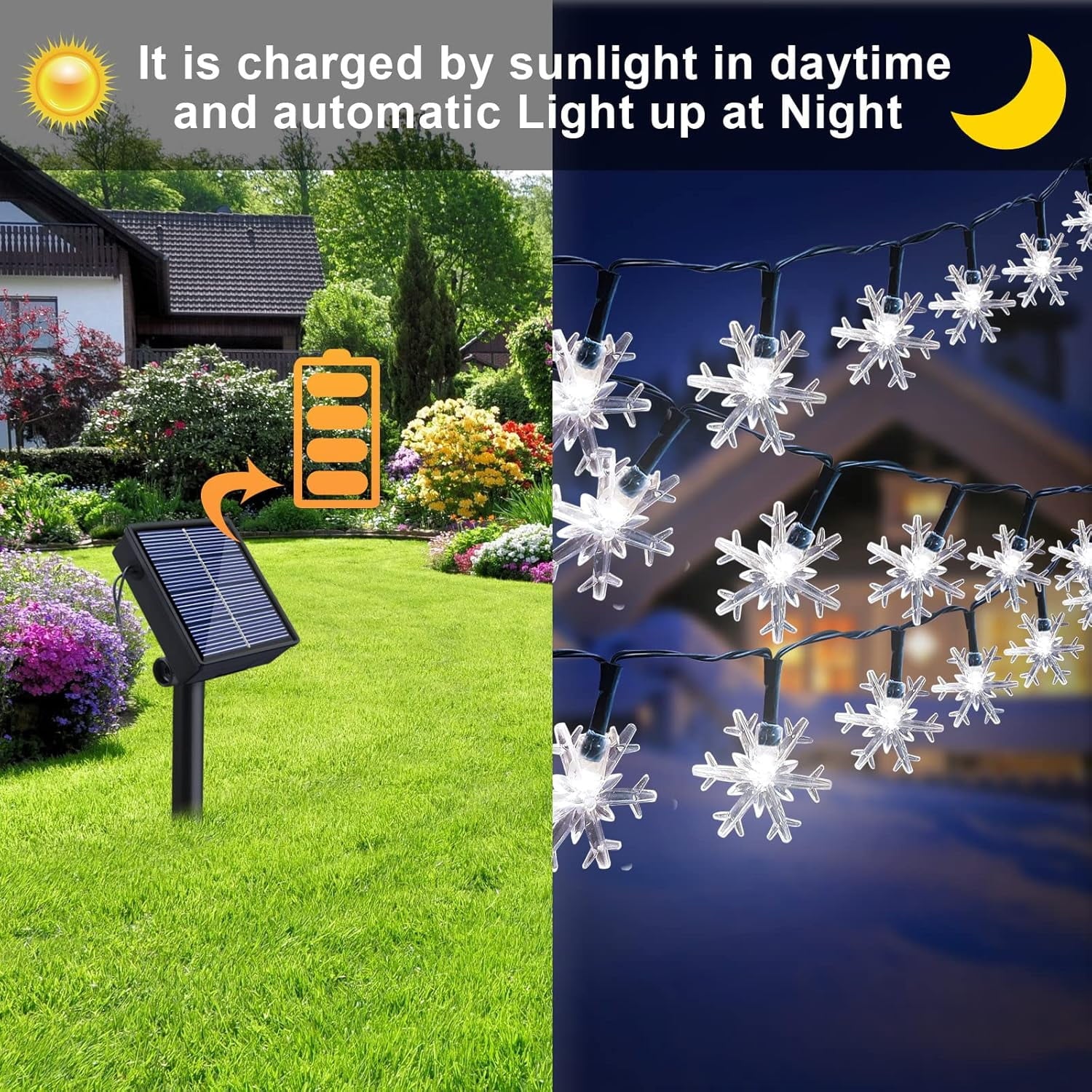 100 LED Christmas Snowflake String Lights, 39 Ft Christmas Lights Fairy Light Waterproof for Indoor Outdoor Holiday Wedding Party, Xmas Tree, New Year, Garden Decorations (White)