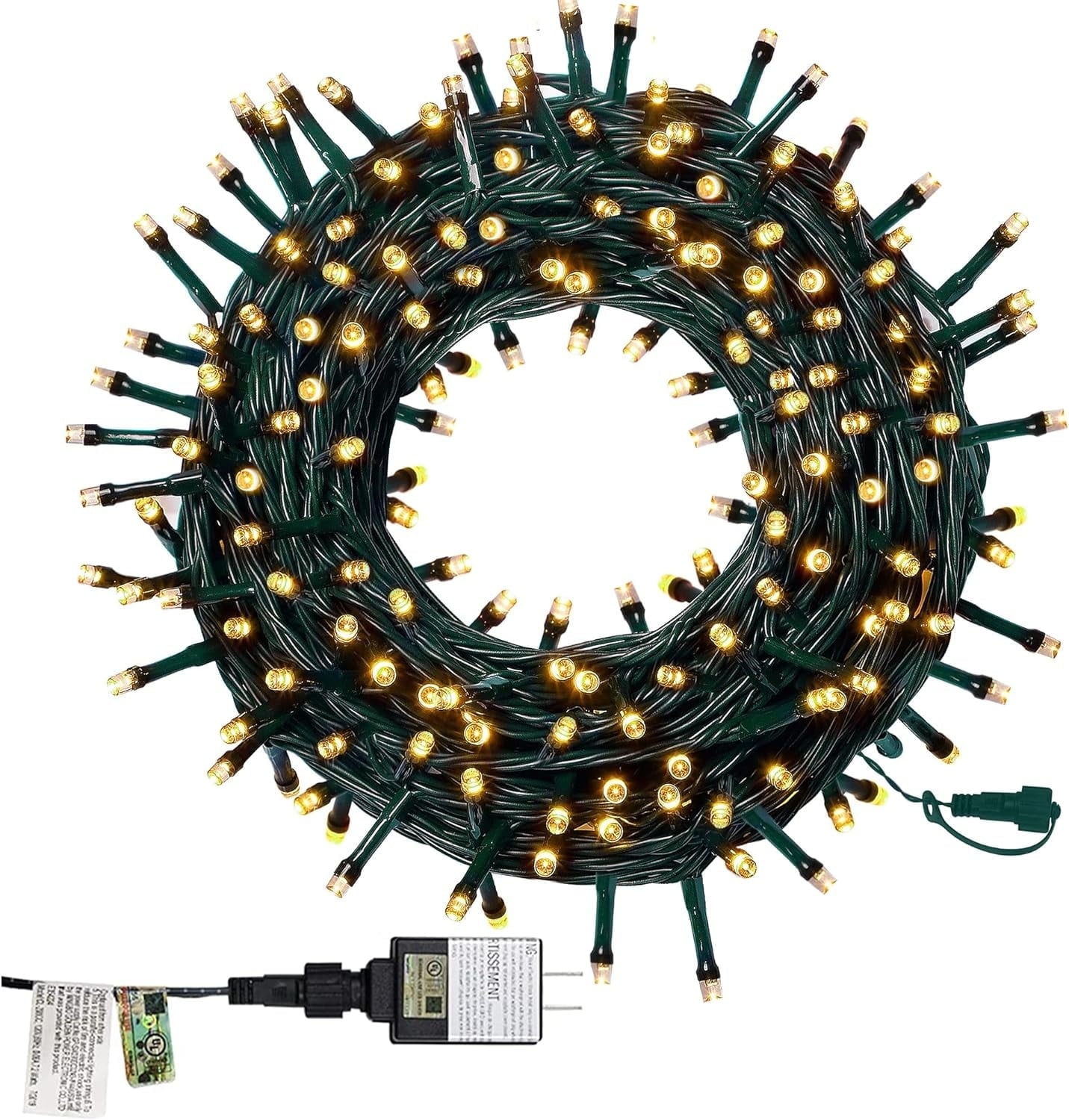 Christmas Decorations String Lights, 8 Modes, Plug-In, UL Certified Christmas Lights, 200 Leds, White, 66