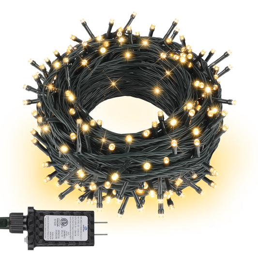 98Ft 300 LED Plug in Christmas Lights Green Wire Twinkle Christmas Tree Lights, Warm White