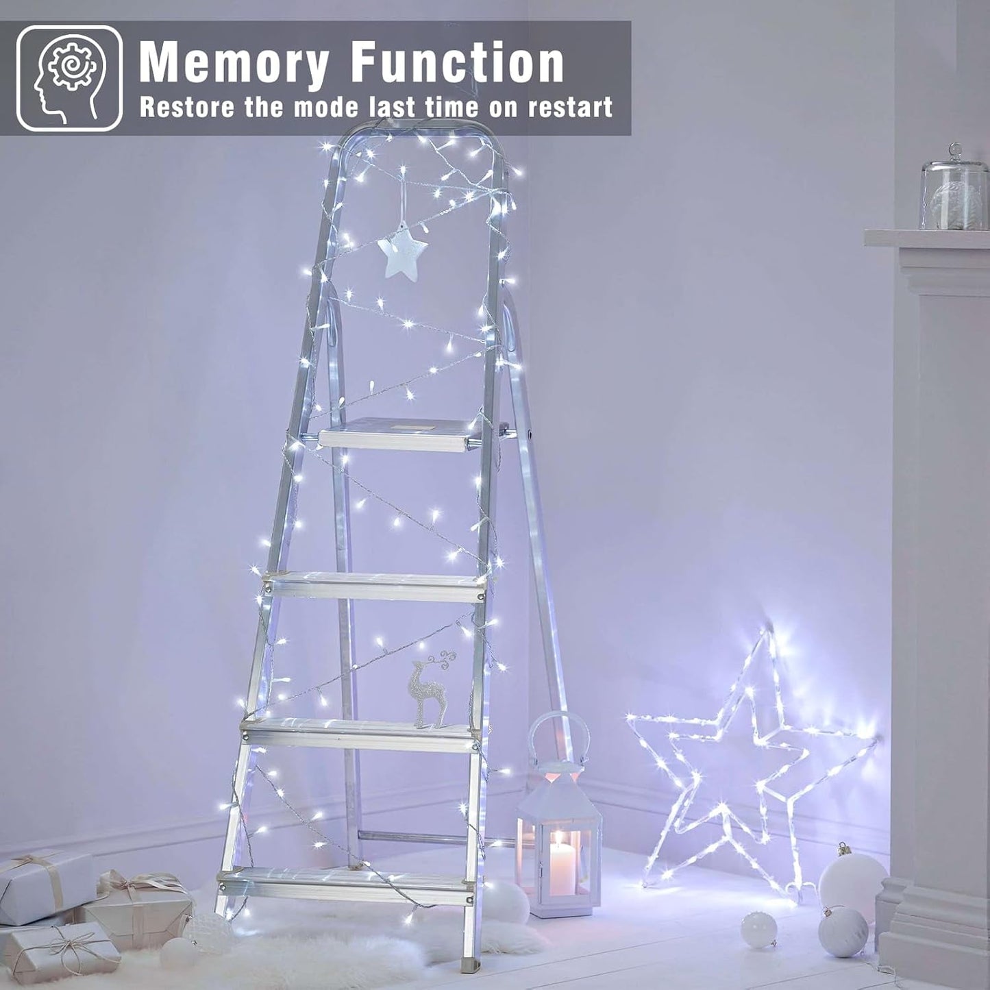 49.2FT 130 LED Christmas Lights Outdoor Waterproof 8 Modes Indoor Christmas String Lights Cool White Christmas Tree Lights Plug in Remote Halloween Lights for Room Bedroom Holiday Decorations