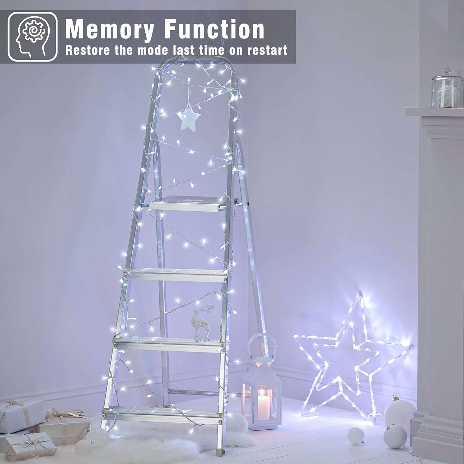 49.2FT 130 LED Christmas Lights Outdoor Waterproof 8 Modes Indoor Christmas String Lights Cool White Christmas Tree Lights Plug in Remote Halloween Lights for Room Bedroom Holiday Decorations