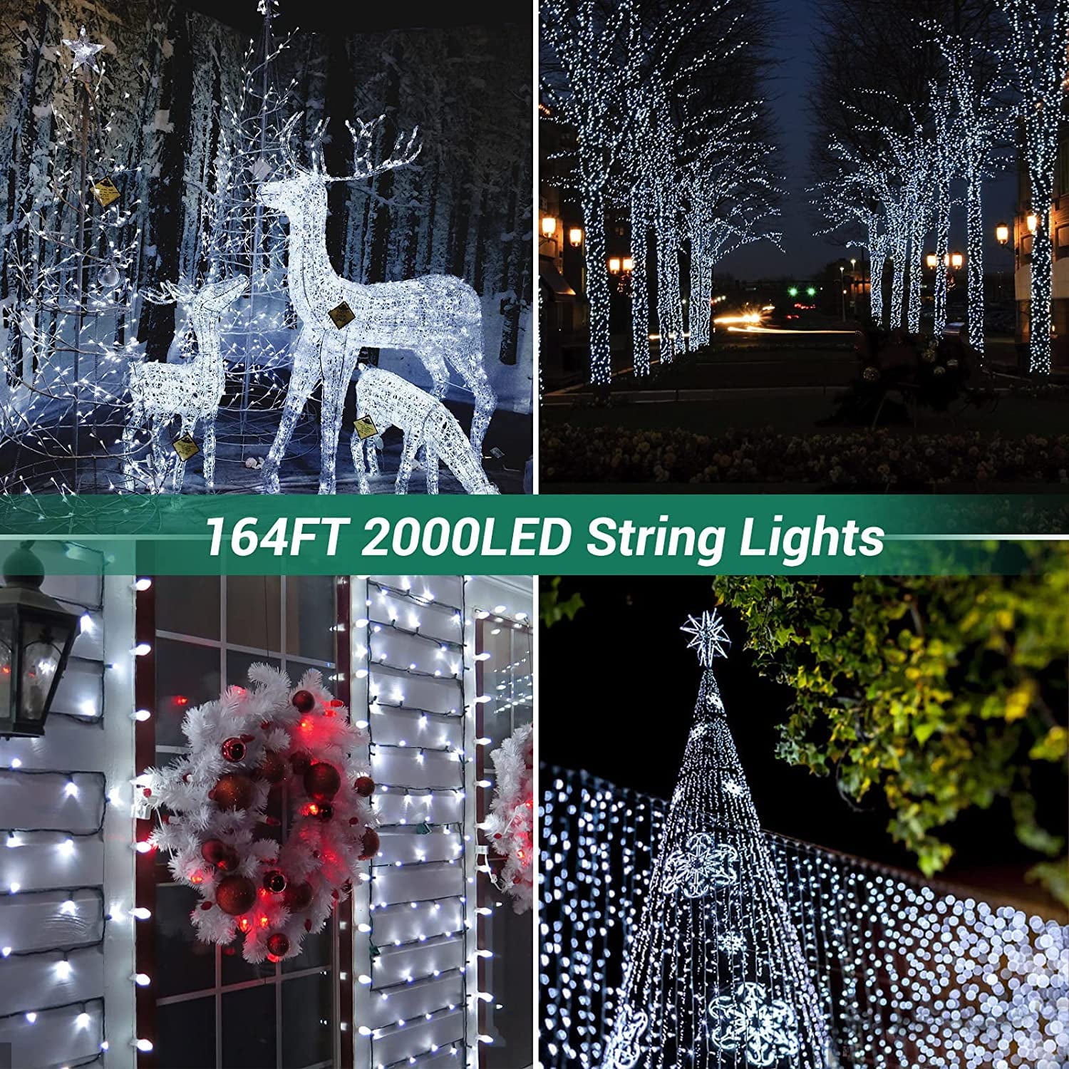 82Ft 1000 LED String Christmas Lights , Dark Green Wire Cluster Christmas Tree Lights, 8 Modes Outdoor Waterproof White Christmas Lights Plug in for Holiday Wedding Party Home Decor