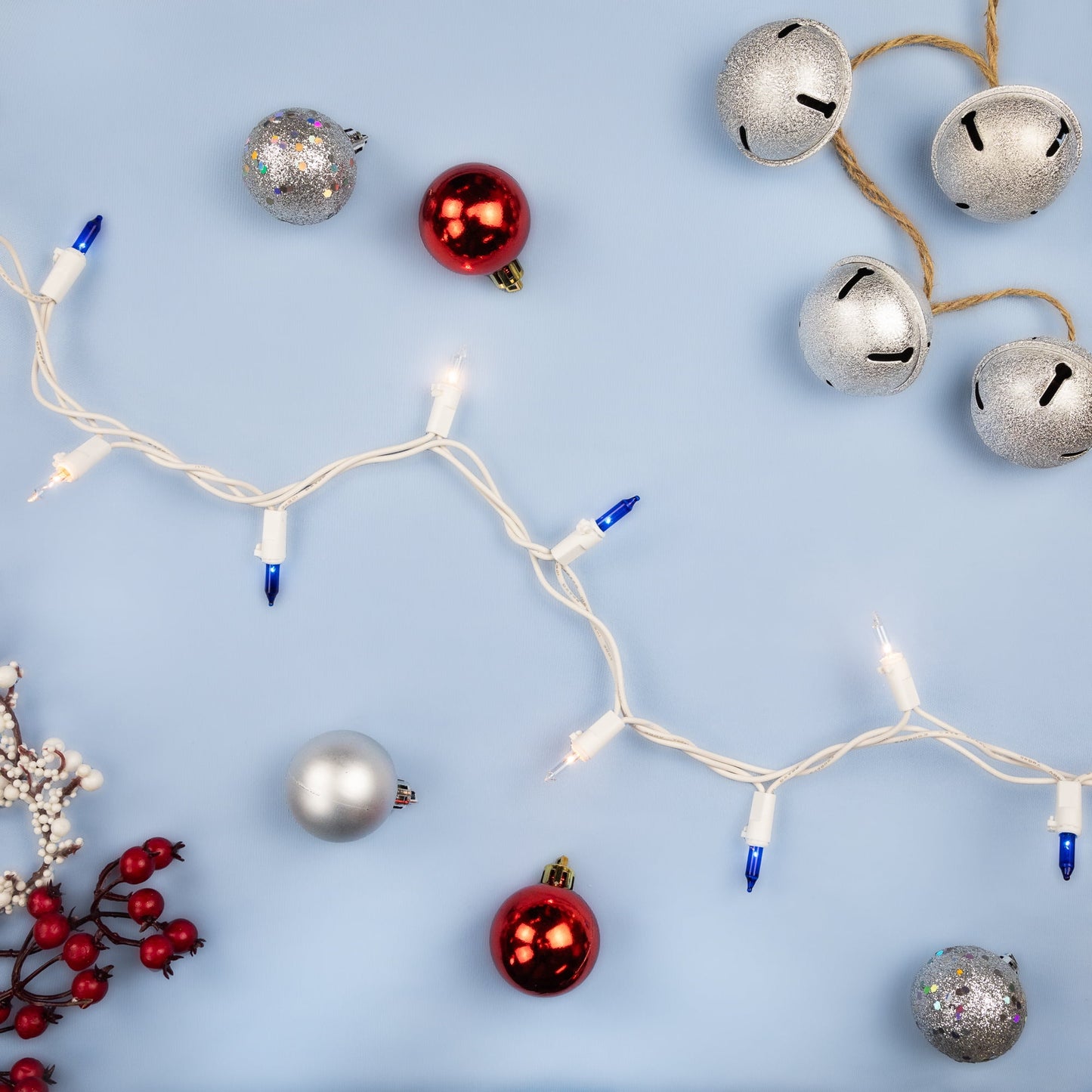 Mini Incandescent Christmas Lights - Blue - 10' Green Wire - 50Ct