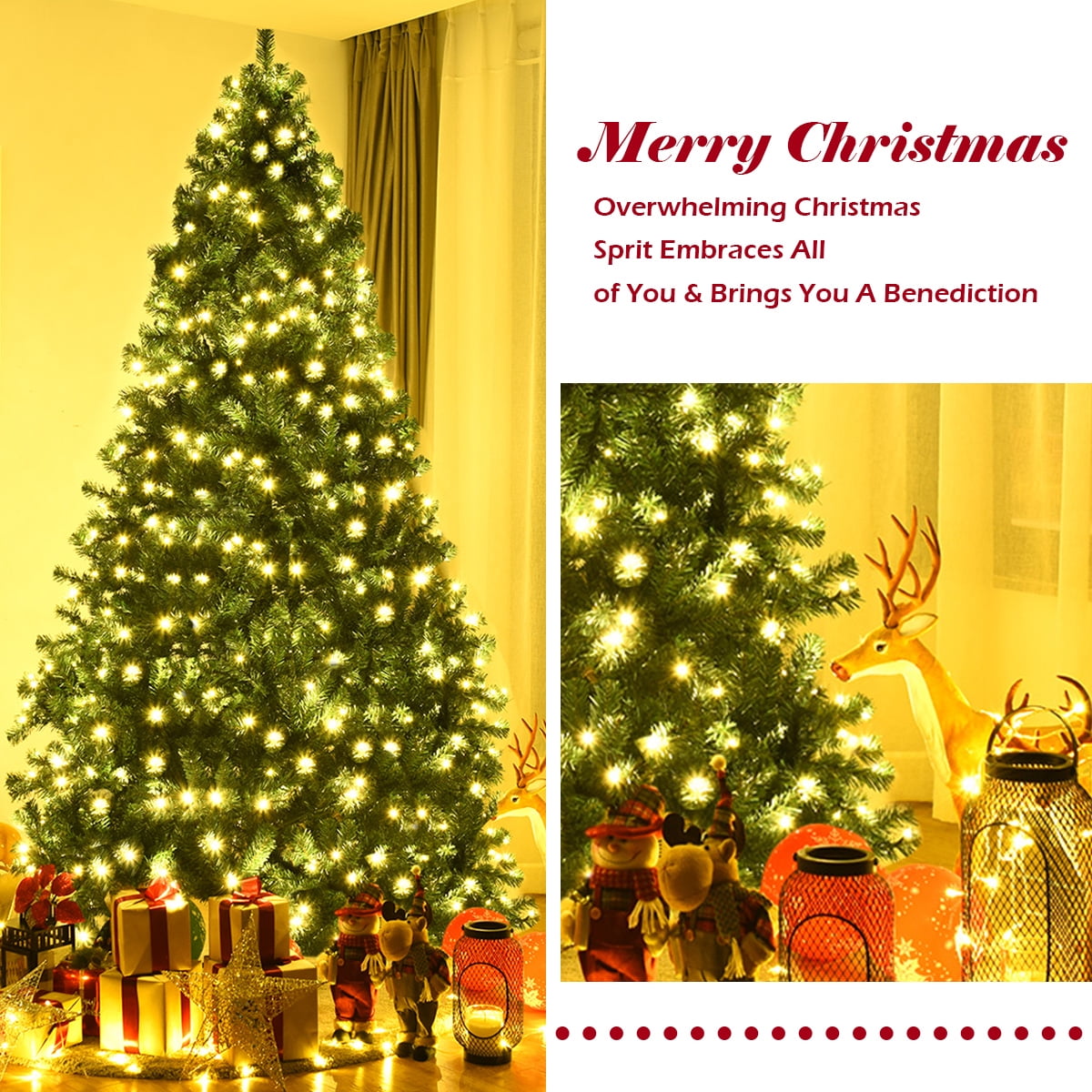 8Ft Pre-Lit Hinged PVC Christmas Tree 430 LED Lights Green