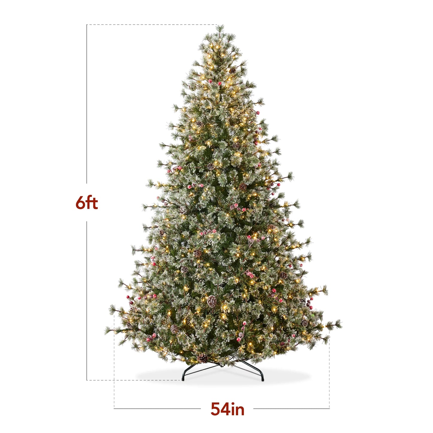 6Ft Pre-Lit Cashmere Christmas Tree, Premium Semi-Flocked Pre-Decorated Artificial Holiday Decor