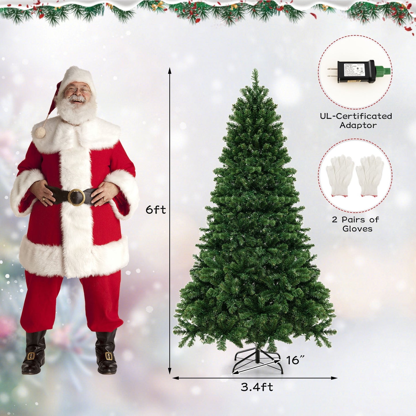6 FT Artificial Xmas Tree with 821 PVC Branch Tips 560 Warm White LED Lights