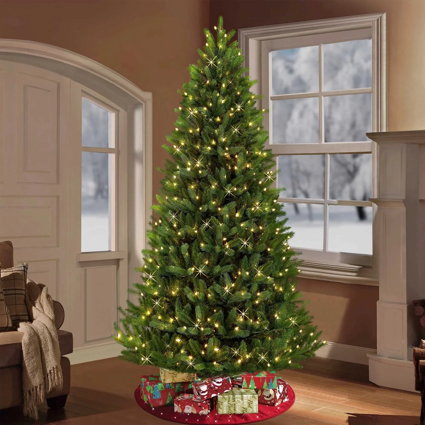 98Ft 300 LED Plug in Christmas Lights Green Wire Twinkle Christmas Tree Lights, Warm White